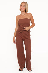Dalia Eyelet Pant - Brown