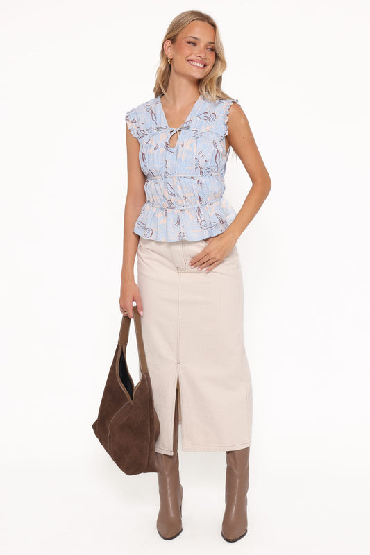 Dana Denim Midi Skirt - Bone