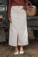 Dana Denim Midi Skirt - Bone
