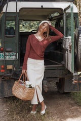 Dana Denim Midi Skirt - Bone