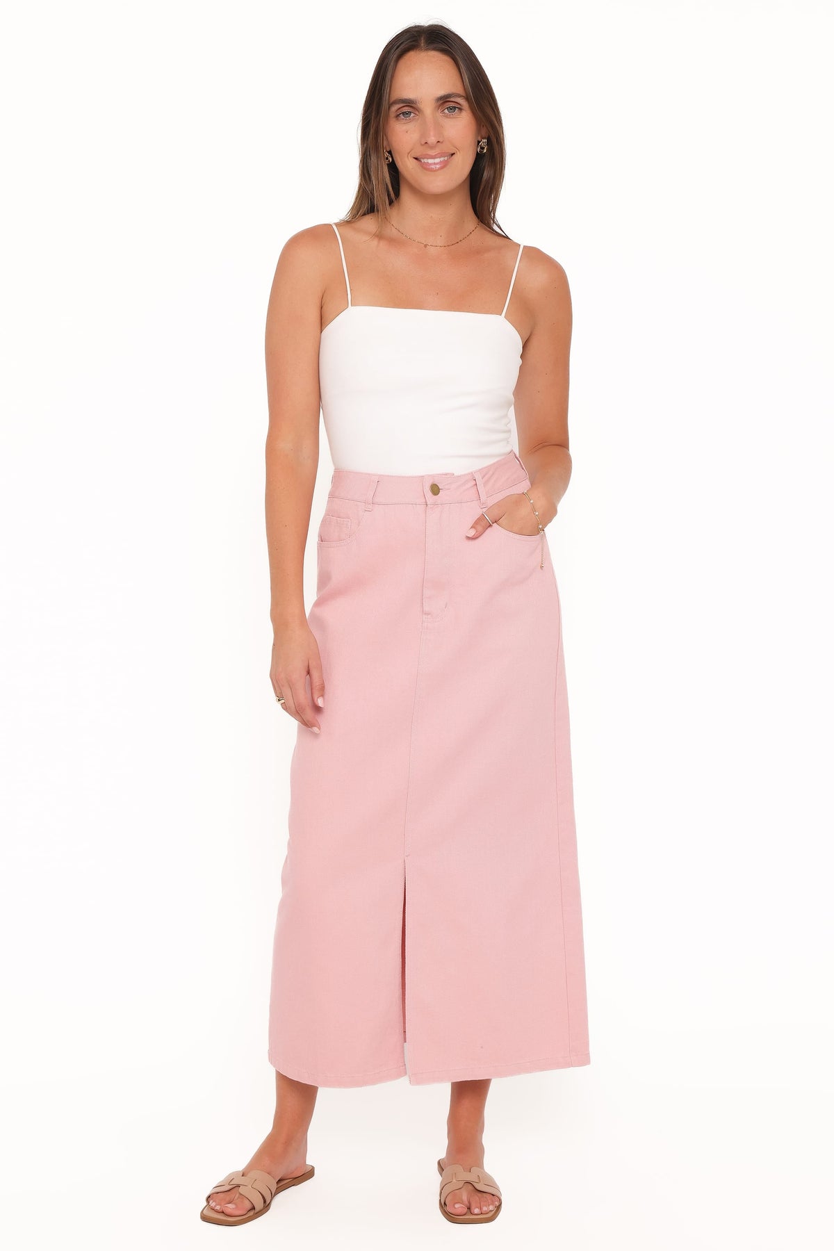 Dana Denim Midi Skirt - Dusty Pink
