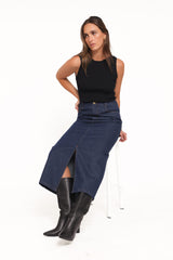 Dana Denim Midi Skirt - Midnight