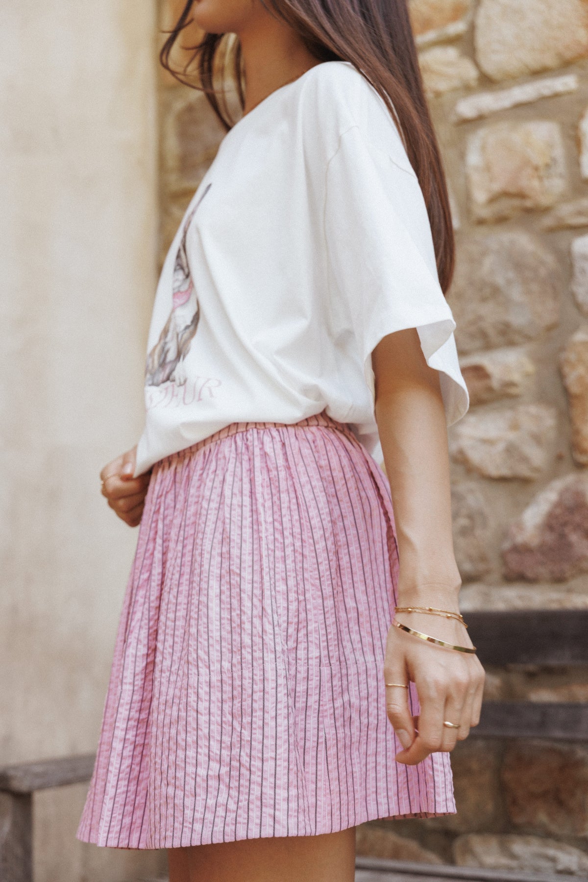 Domitia Mini Aline Skirt - Pink White Stripe
