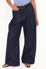 Elinor Cuffed Denim Pant - Dark Wash
