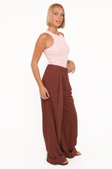 Elinor Cuffed Linen Pant - Brown