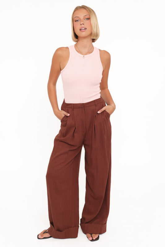 Elinor Cuffed Linen Pant - Brown