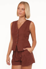Elinor Cuffed Linen Short - Brown
