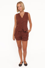 Elinor Cuffed Linen Short - Brown