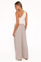 Elowen Wide Leg Pants - Brown Stripe