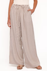 Elowen Wide Leg Pants - Brown Stripe