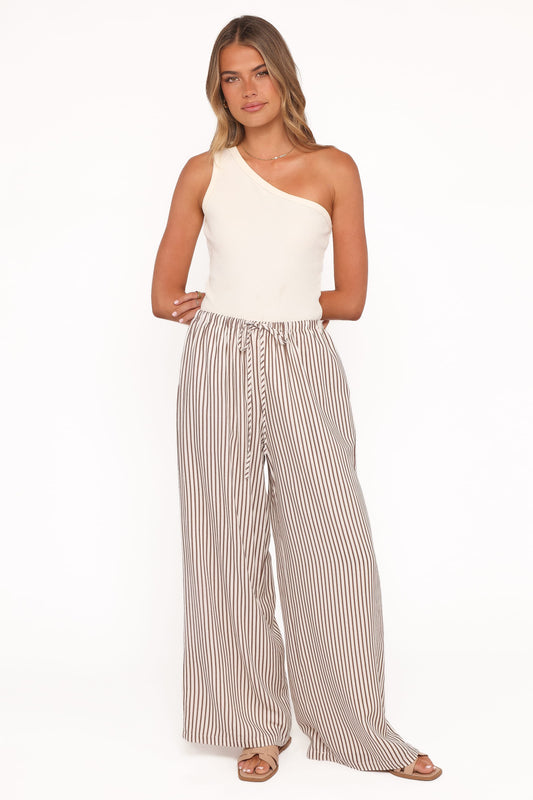 Elowen Wide Leg Pants - Brown Stripe