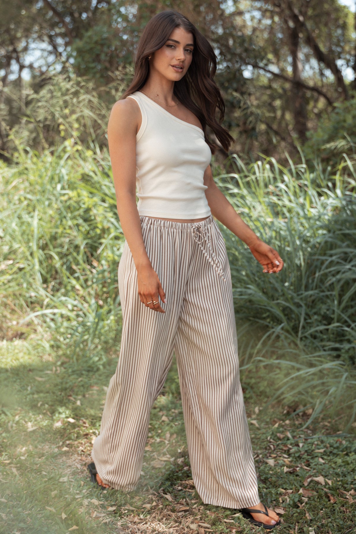 Elowen Wide Leg Pants - Brown Stripe
