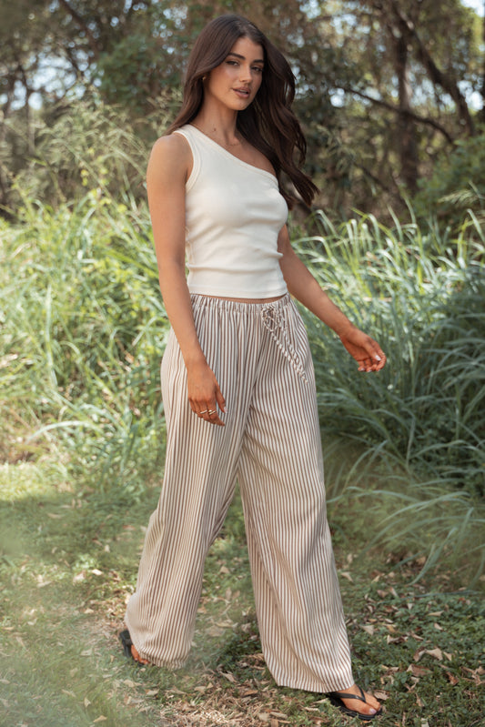 Elowen Wide Leg Pants - Brown Stripe