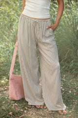 Elowen Wide Leg Pants - Brown Stripe