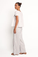 Ember Cotton Pants - Blue Brown Stripe