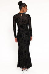 Emily Burnout Velvet Skirt - Black