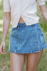 Evanna Denim Skort - Embroidery Medium Wash