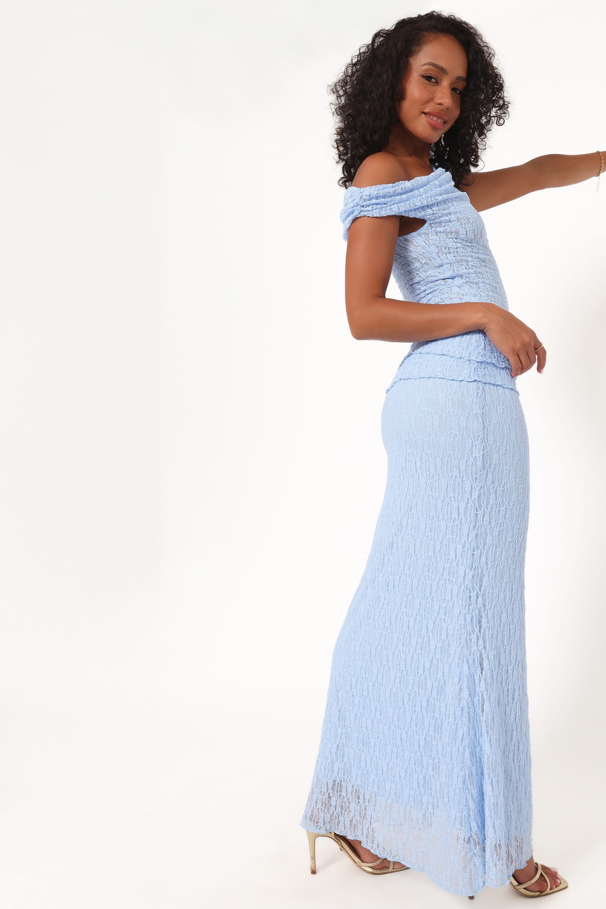 Faeriel Lace Knit Maxi Skirt - Blue