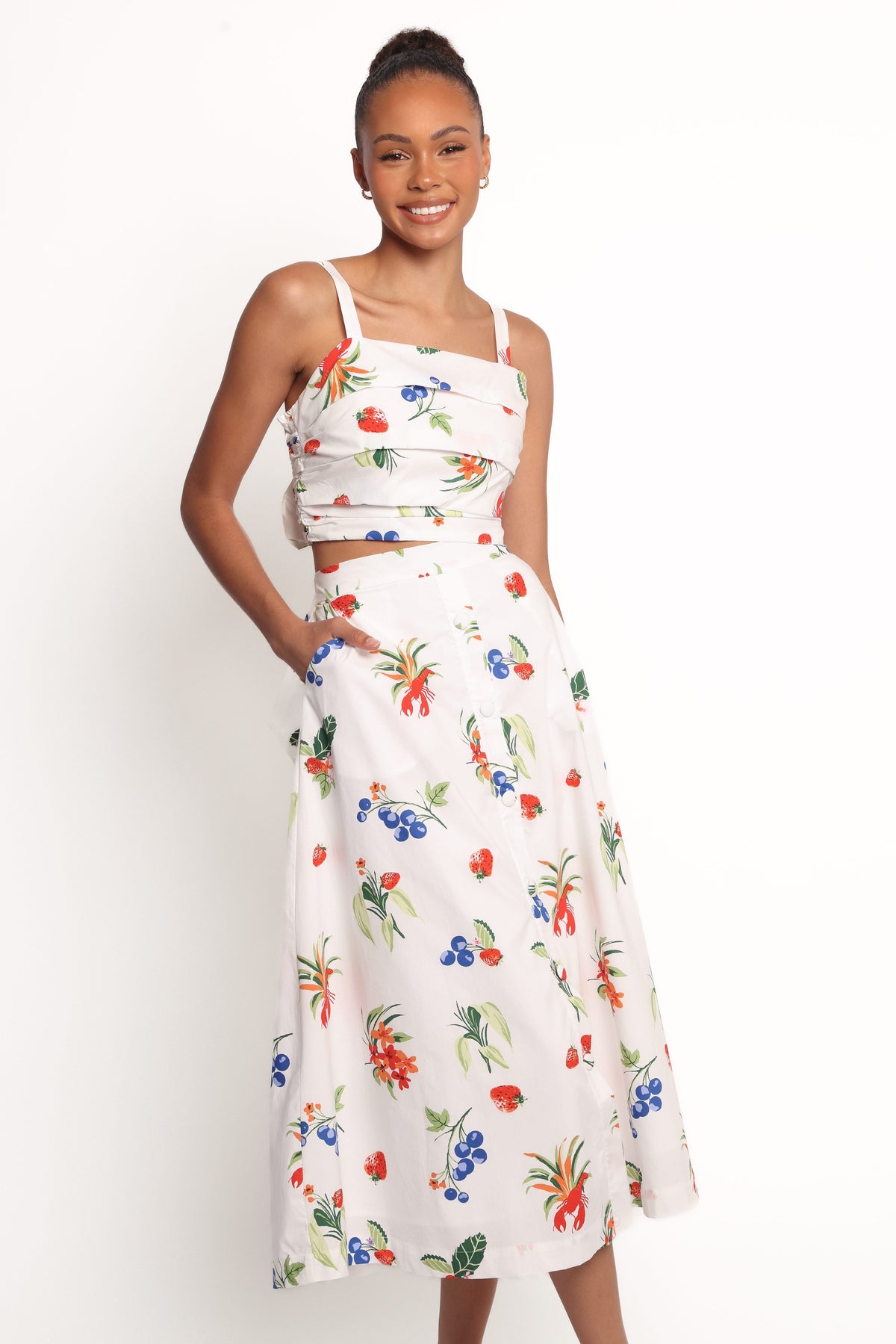 Geneva Midi Skirt - Off White Red