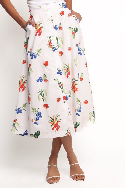 Geneva Midi Skirt - Off White Red