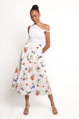Geneva Midi Skirt - Off White Red