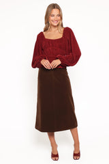 Halina Velvet Midi Skirt - Chocolate
