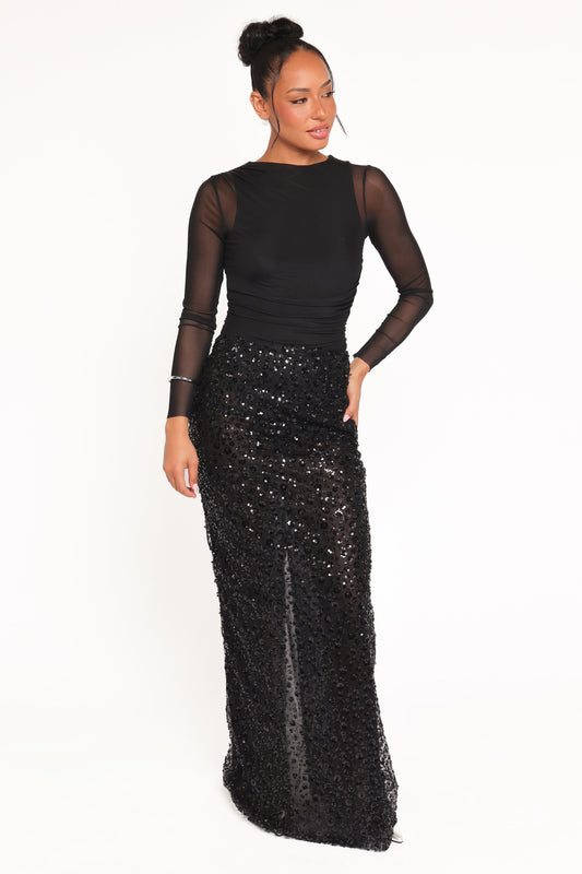 Jennings Sequin Maxi Skirt - Black