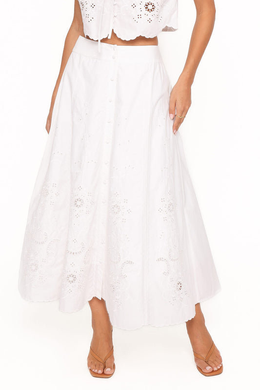 Kye Midi Skirt - White Broderie