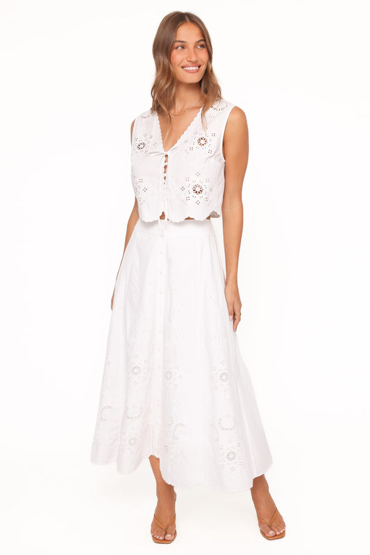 Kye Midi Skirt - White Broderie