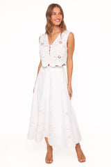 Kye Midi Skirt - White Broderie