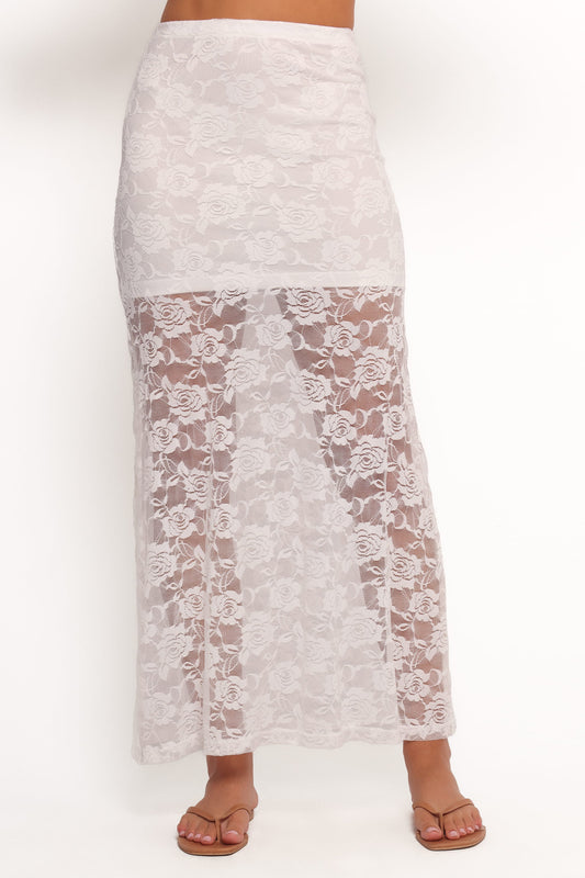 Laken Sheer Lace Maxi Skirt - White