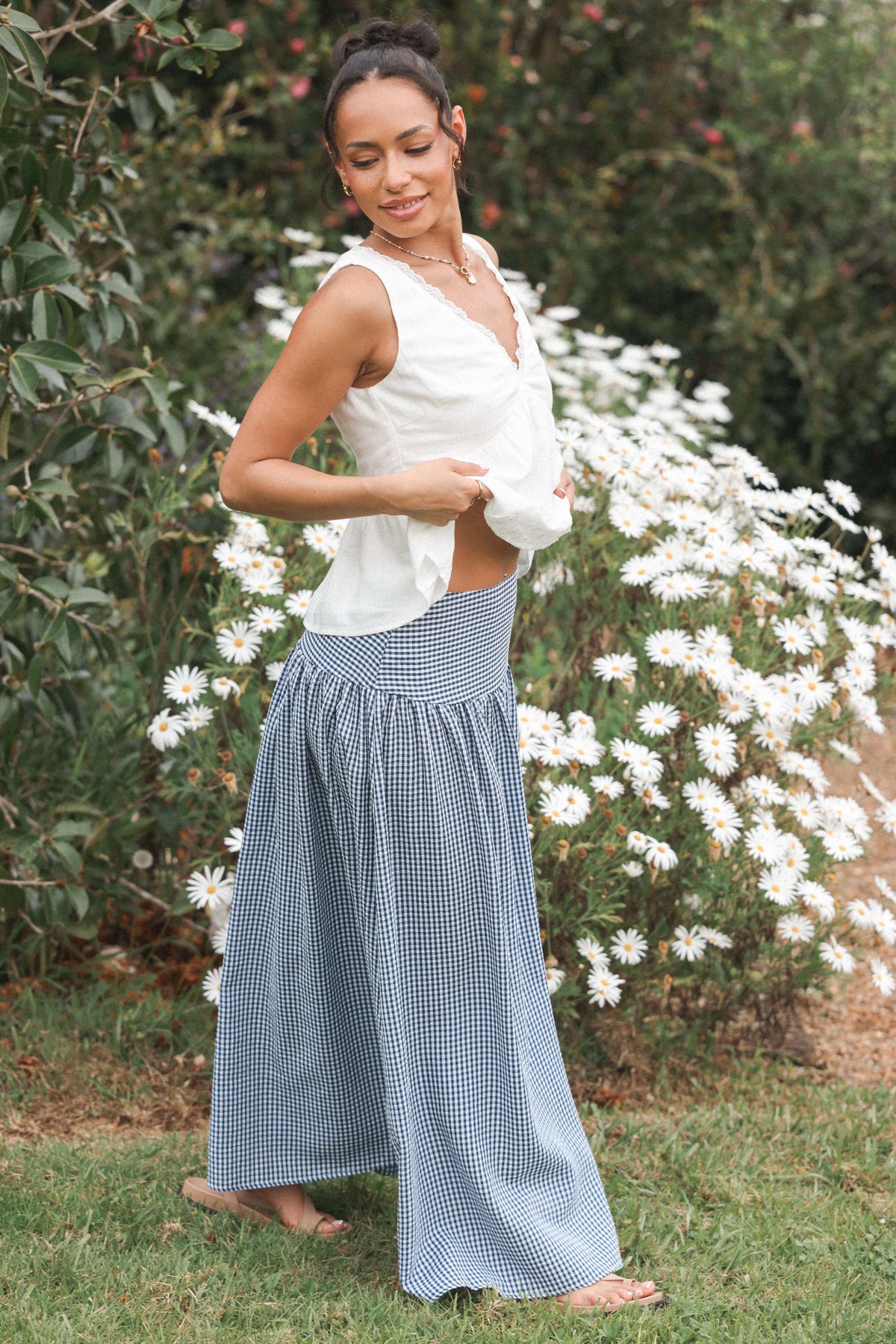Laurita Maxi Skirt - Navy Gingham
