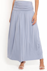 Lavia Ruched Knit Maxi Skirt - Soft Blue