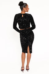 Leilani Midi Sequin Skirt - Black