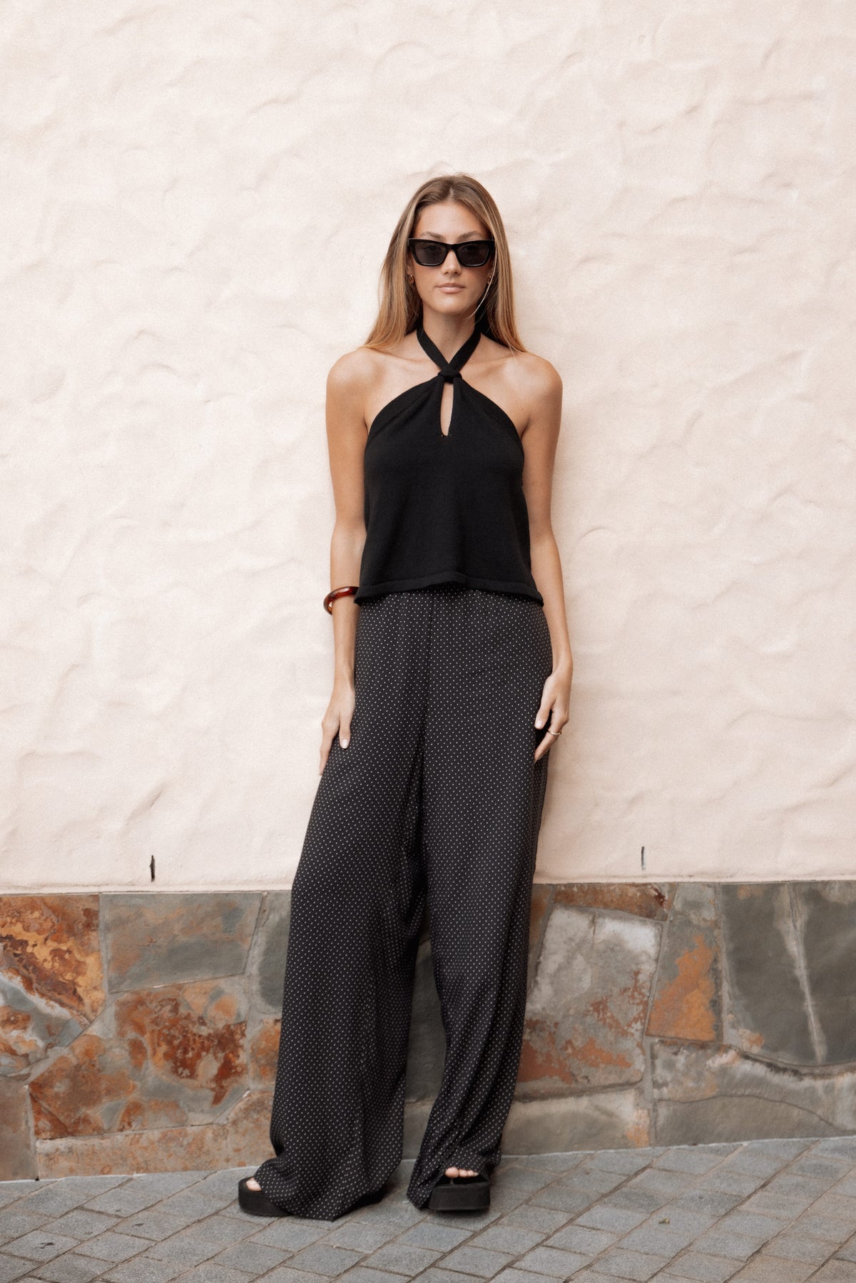 Lexi Elastic Waist Pant - Black Polkadot