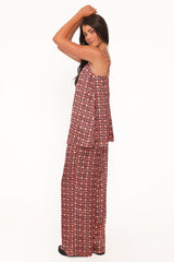 Lexi Elastic Waist Pant - Red Geometric