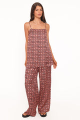Lexi Elastic Waist Pant - Red Geometric