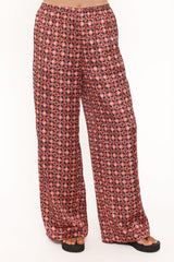 Lexi Elastic Waist Pant - Red Geometric