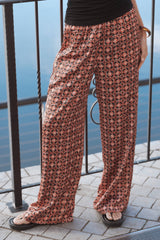 Lexi Elastic Waist Pant - Red Geometric
