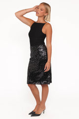 Lindsey Sequin Straight Midi Skirt - Black