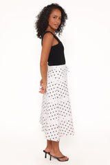 Lucia Tiered Midi Skirt - White Polka Dot