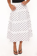Lucia Tiered Midi Skirt - White Polka Dot