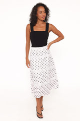 Lucia Tiered Midi Skirt - White Polka Dot
