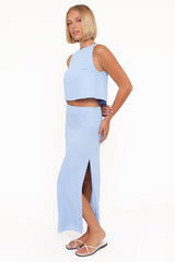 Madison Linen Column Skirt - Blue