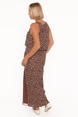 Madison Linen Column Skirt - Brown Floral