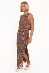 Madison Linen Column Skirt - Brown Floral