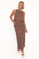 Madison Linen Column Skirt - Brown Floral