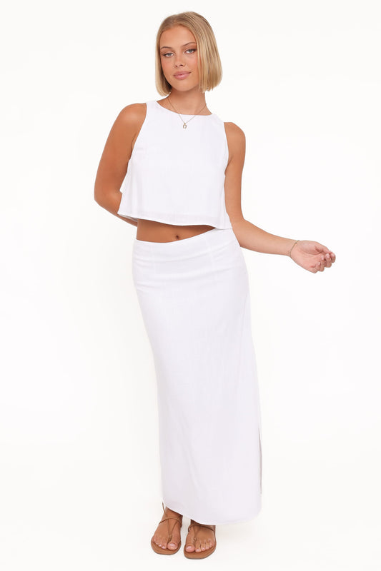 Madison Linen Column Skirt - White