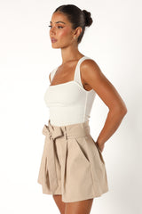 Maya High Waisted Paperbag Shorts - Beige