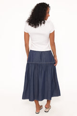 Meadow Midi Denim Skirt - Dark Wash